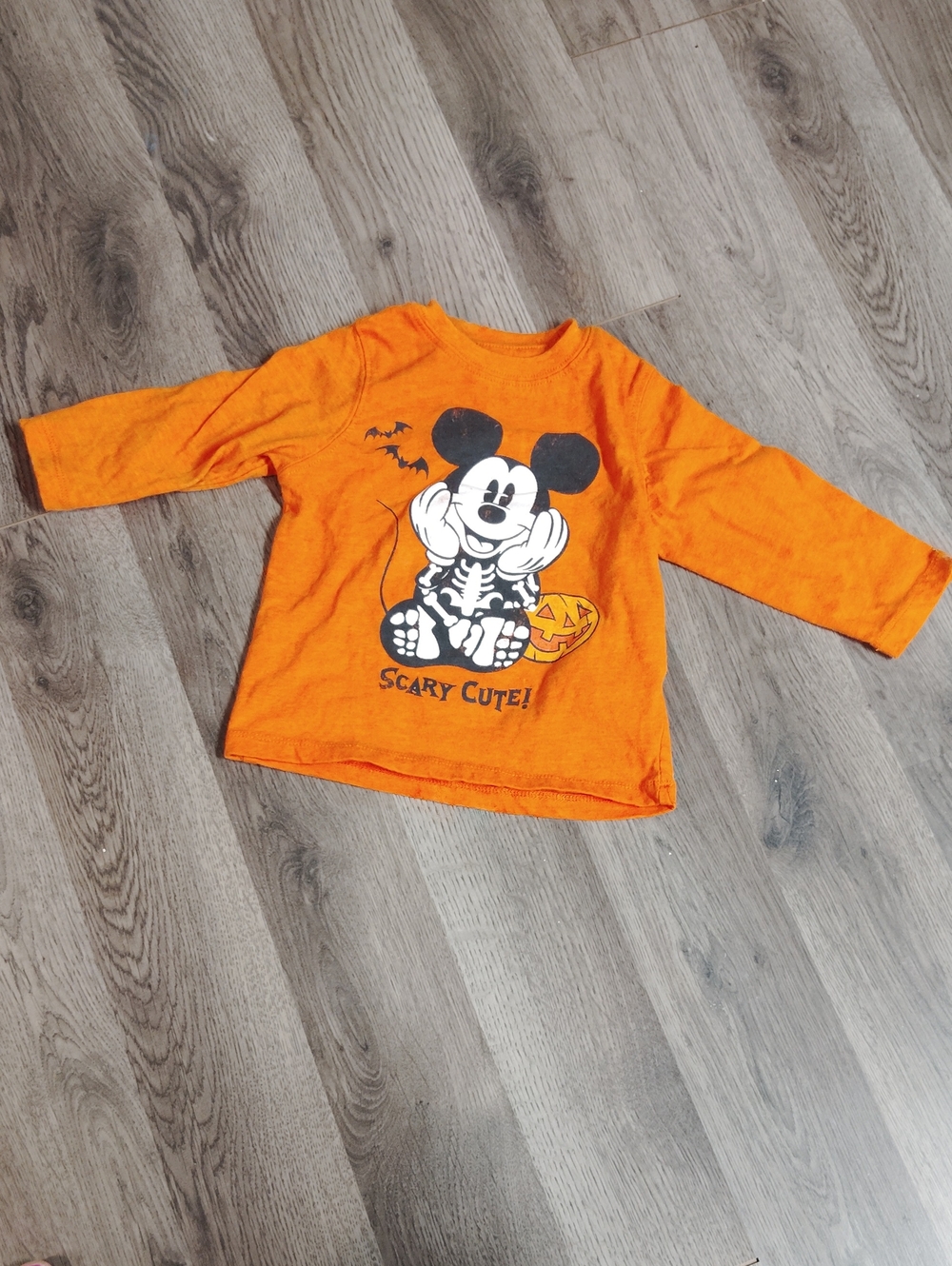 Disney Orange Halloween Mickey Skeleton Long-Sleeve Tee